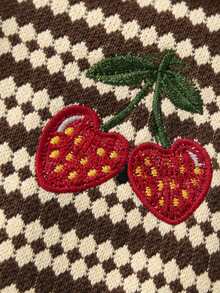 1pc Girls' Vintage Striped Polo Shirt, Cute Cherry Embroidery Collar, Spring/Autumn Knit Top - Multicolor - View 6