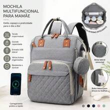 Mochila Bolsa Maternidade Original Impermeável Porta mamadeira Fralda Menina Menino Alta qualidade - Chumbo - Visão 2