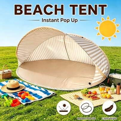 2 Person Pop Up Beach Tent, 2s Quick Setup UV Sun Protection Outdoor Canopy Parasol Shelter, Portable Beach Camping Picnic Essentials With Carry Bag & Ground Stakes, Lightweight Sun Shade Tent For Garden Beach Camping Travel