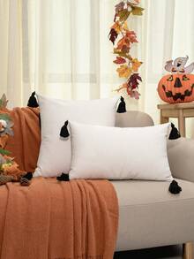 1/2 pezzi Federa cuscino Ognissanti con lettera "BOO" trapuntata, federa ricamata stile fattoria nero e avorio con angoli con nappine, cerniera nascosta, federa decorativa per feste Trick Or Treat (senza inserto) per soggiorno, divano, camera da letto, veranda esterna, decorazione autunnale - nero - Visualizzare 5