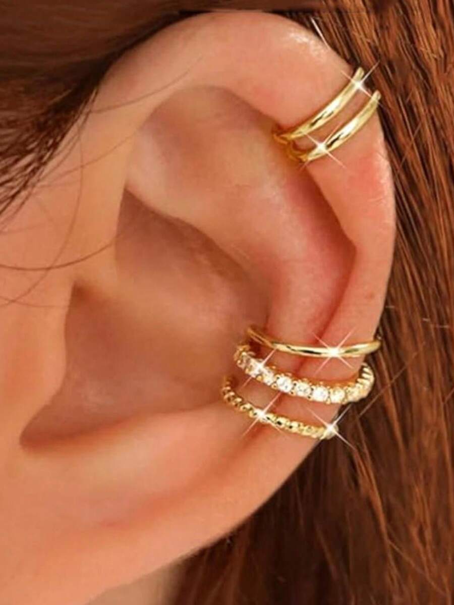 4pcs/Set Clip-On Ear Cuffs - Suitable For Women Without Pierced Ears, Adjustable Ear Cartilage Earrings - Multicolor - View 1