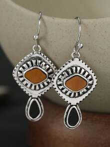 DIYCCPC Bohemian Rhombus Pendant Earrings, Vintage Pattern, Dangle Jewelry, Suitable For Women's Daily Wear And Party - Multicolor - View 8