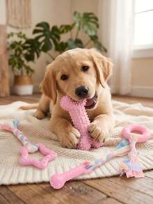 6件装幼犬磨牙玩具，小型犬咀嚼玩具，带绳子，可爱柔软橡胶材质，适合猫妈妈、狗妈妈、爱猫人士、爱狗人士、最佳猫妈妈、最佳狗妈妈 - 粉色 - 查看 2