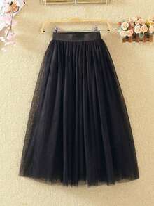 1pc Elegant Solid Color Tulle Skirt - Multicolor - View 9