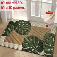 1pc Green Leaf Pattern Design Microfiber Bath Rug,Non-Slip And Soft Bathroom Mat,Doormat, Water Absorption Mat,Machine Washable,Low Pile,TPR Backing,Knit Fabric,ForBedroom,Kitchen,Entryway,Indoor Use,Accessories & Home Decor, Perfect New Home Gift. - Multicolor - View 4