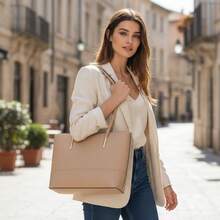 Classic Work Tote Bag Stylish Large Capacity PU Leather With Multiple Compartments - Carne - Ver 1