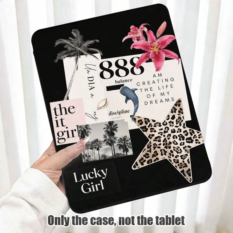 1pc Flip Desktop Protective Case With Pen Slot, Lily, Leopard Print Star, Palm Tree, Dolphin Pattern, 360 Degree Rotating Stand, Compatible With Honor 8/9/10/X8/X8A/X9/X8Pro/X9Pro/X9A/ Matepad Pro/Matepad SE 11/Matepad 11/Apple 10th Gen/ 11 2025 (A16) And A9 And Other Popular Models - Multicolor - View 1