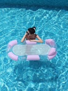 Flotador de piscina inflable con rayas pastel de 4 colores, lentejuelas transparentes y malla, tumbona de agua con soporte de malla para fiesta de piscina de verano - Multicolor - Ver 6