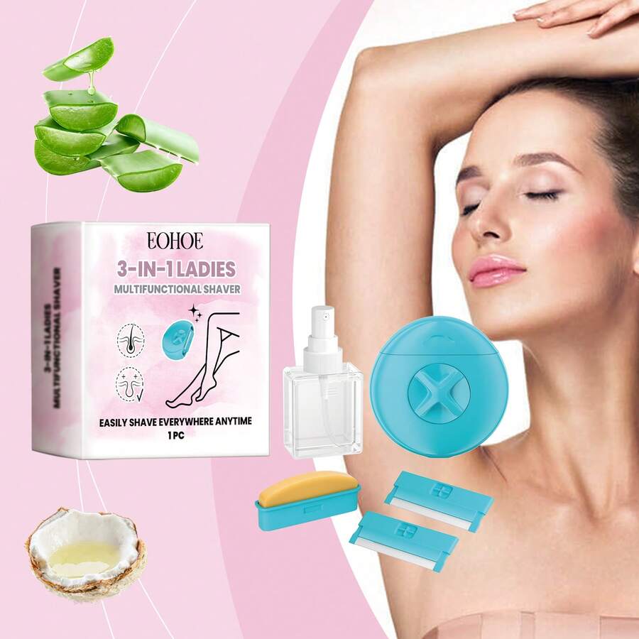 EELHOE EOHOE 3-In-1 Women's Razor, Multi-Functional Gentle Body Shaver And Hair Remover Travel Set, Provides A Smooth Shaving Experience, Long-Lasting And Efficient. Convenient For Moisturizing Skin Anytime, Enhancing Shaving Results Waxing Kit Hair Removal