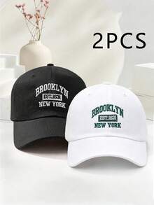 2件組 Y2K 滑雪帽 中性款 刺繡字母 BROOKLYN NEW YORK 防曬透氣時尚棒球帽，適合日常戶外旅行防曬穿著 - 黑色+白色 - 查看 4