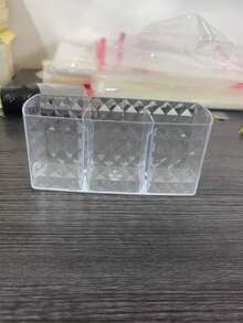 1pc 3-Compartment Transparent Plastic Desktop Storage Box - Diamond Edge Design, Durable Rectangular Makeup Brush, Stationery And Office Supplies Organizer, Fashionable Transparent Material, Aesthetic Office Accessory Storage, Suitable For Home, Office, School And Other Occasions, Home Storage - Clear - View 9