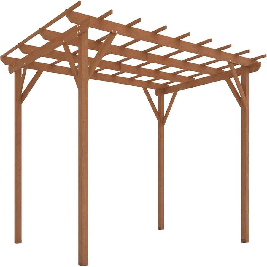 Gazebo 10' X 13' Outdoor , Wood Grape  With Stable Structure And Concrete Anchors For Climbing Plant Support, Garden, Patio, Backyard, Deck, Dark Brown - A - View 1