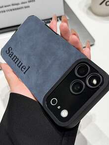 1pc Customizable DIY Name Blue Phone Case, Compatible With Apple 17ProMax/16/15/14 Plus/13 Pro/12 Pro Max/11/7P/XS/XR And Other Phone Models, Made Of Soft PU Leather Material, Shockproof, Scratch-Resistant, Anti-Fingerprint, TPU Full Coverage Design, Ideal Personalized Phone Case Gift For Partners, Business Partners, Family, Close Friends, Perfect For Birthdays Or Anniversaries - Blue - View 5