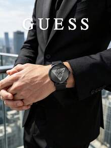 Guess Men's Watch Analog Quartz Black Mesh Strap Minimalist Graphic Dial Sleek Modern Timepiece Perfect For Professional Office Wear And Casual Style - Black - View 1