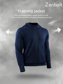 Zenbolt Everyday Zip Hooded Top, Full Front Zipper Placket, Raglan Sleeves,Thumb Loop Cuffs,Comfort Slim Cut For Multiple Daily Scenes - Navy Blue - View 2
