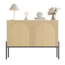 Sideboard With 2 Doors And Metal Legs, Buffet, Chest Of Drawers With Arched Line Design, Modern Minimalist Style, Dimensions: W 100 Cm / H 75 Cm / D 40 Cm - Natural - 查看 1