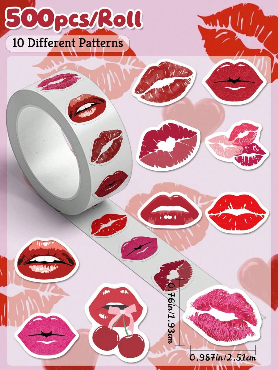 500 Pcs/Roll Red Lips Stickers-Y2K-Style Design-Perfect For Scrapbooks, Water Bottles, Suitcases, And Party Favors - Multicolor - View 1