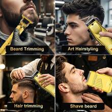 HIENA 3-In-1 Gold Hair Clipper & Grooming Set, LCD Display USB Rechargeable Hair Clipper, Zero Gap T-Blade Trimmer And Foil Electric Shaver, 8 Guide Combs Full Salon Accessories, Suitable For Fade Haircut, Bald Head, Beard Shaving, Men's Gift - Gold - View 10