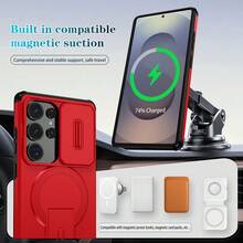 可折疊支架手機殼，附滑動相機蓋，適用於 Galaxy S26Ultra S25Ultra S24Ultra S23Ultra S22Ultra /A17/A26/A36/A55/A37/A57/A56/A16，相容於 S24/S24 FE/S25/S25/S25 FE 與 8 9 10 A PRO，磨砂質感防摔保護手機殼，滑蓋手機殼，時尚手機殼，手機配件，夏季禮物 - 紅色 - 查看 8
