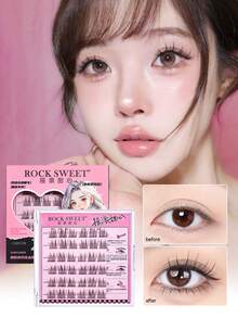 ROCK SWEET Glueless Self-Adhesive Sunflower False Lashes With Double Tips, 3 Seconds Quick Wear, Natural Curly & 3D Stereo Eye Lashes - View 2