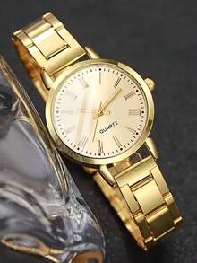 3PCS Fashion Small Round Case Roman Quartz Watch With Twisted Rope Necklace And Bracelet Set, Versatile For Daily Wear, Holiday Gift - Gold - View 6
