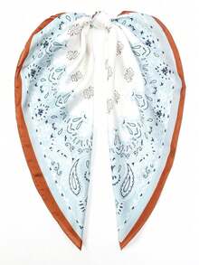 1pc Paisley & Cashew Print Silk Scarf With Contrast Color Design, Multi-Use Square Scarf For Head, Neck, And Bag Decoration - Multicolor - View 6