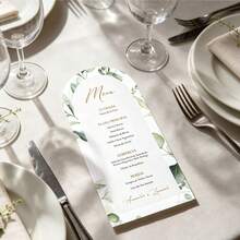 Custom 1pc/24pcs/48pcs Personalized Wedding Menu Cards, Customized Wedding Dinner Menu, Elegant Minimalist Floral Design, Wedding Table Decor, Customizable Event Menu Cards, Personalized Cards, Suitable For Wedding Banquets, Wedding Parties, Minimalist Wedding Table Decor - Arched Menu 8x18cm - View 8