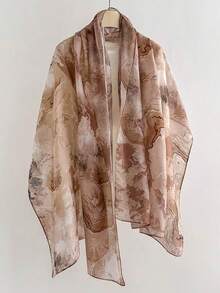 1 pieza Bufanda larga de 180*82cm con efecto acuarela marmoleado fluido en tonos tierra cálidos, tejido liso fino con tacto de seda, envolvente para todas las estaciones, uso diario & fiestas - Multicolor - Ver 8