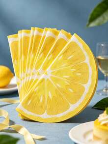 20pcs Lemon Pattern Paper Napkins, Suitable For Summer Tropical Party, Lemon Print Decorative Napkins, Applicable For Baby Shower, Lemon Theme Baby Party Decoration Tableware, Party Table Supplies, Baby Party Supplies, Lemon Theme Party Decoration - Multicolor - View 3