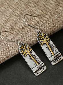 Gmzalx Vintage Tree Of Life Embossed Texture Design Pendant Earrings, Women's Daily Commute, Casual Date, Vacation Atmosphere Jewelry - Multicolor - View 7