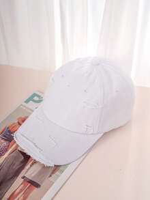 1 pieza Gorra de béisbol estilo Y2K unisex lavada y desgastada, adecuada para deportes, atuendos, protección solar, desplazamientos diarios, sombrero de protección solar para exteriores - Blanco - Ver 5