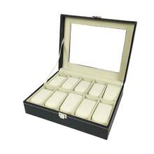 12-Slot Transparent Window Watch Storage Box, Gray PU Leather Display Case, Soft Velvet Lining, Metal Clasp - Multicolor - View 10