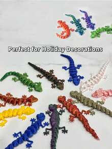 Random Color 6/12/24pcs Flexible Joint Mini 3D Printed Gecko Desktop Decoration, Colorful Animal Model, Random Gradient Small Gecko, Suitable For Collection, Party Decor, Party Favors, Valentine's Day Gift - Multicolor - View 3