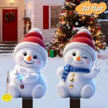 2pcs Christmas Snowman Outdoor Decoration Plastic Ground Stake, Christmas Decor, Holiday Display, Snowman Design, Flat Decoration, Snowman Ornament - 2 Snowmen - View 6