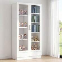 Glass Display Case, Filing Cabinet, Display Case For Collectible Figures, 4-Tier Toy Cabinet With 2 Drawers, App-Controllable RGB Lighting, Children's Furniture, Colorful Ceramic Spherical Handles, White, 60x35x170 - 80*40*160 cm - View 2