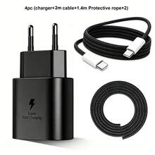 3pcs/1set/1pc EU Standard Super Fast Charging Kit (EU Standard Charger With 3.3ft/6.6ft Charging Cable And 1.4m Cable Protector), EU Standard Travel Plug Adapter Compatible With Samsung Galaxy S26 S25 S24 S23 S22 S21, USB-C Wall Charger With 3.3ft/6.6ft Fast Charging Cable, Compatible With IPhone 17/17 Pro/17 Pro Max/Pro/16/15 - EU C Type Plug(220-240V) - View 15