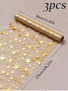 1/2/3pcs Gold Foil Star Print Table Runner, Shiny Metallic Fabric Tabletop Decor, Suitable For Wedding, Birthday, Christmas, Spring Holiday Indoor Home Room Dining Table Decoration And Holiday Gift Supplies - Gold - View 8