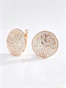Vanel 1pc Elegant Vintage Style Embossed Scrollwork Hollow Craft Earrings, Suitable For Outdoor Tea Party, Spring Travel Photography - Yellow Gold - View 6