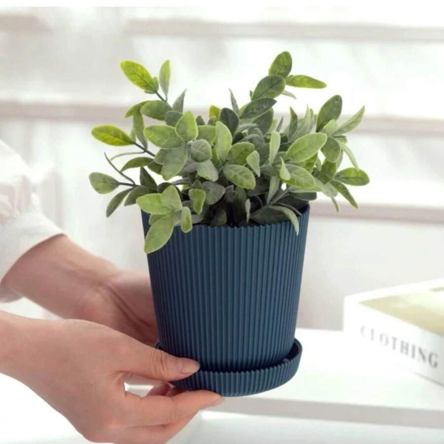 Vaso de flor Decorativo com bandeja -  Plastico - 15 cm - Visão 1