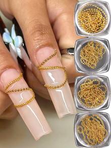 12pcs/Set Gold And Silver Chain Nail Charmss – 3D Steel Bead Chain Pendant Design; Retro Y2K Style Nail Decorations For DIY Accessories And Salon Use - 彩色 - 查看 2