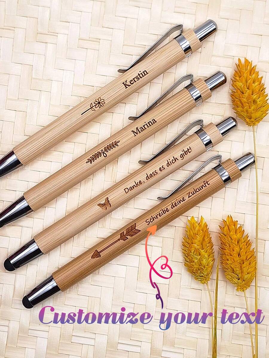 Custom Text Logo Capacitive Stylus Bamboo Ballpoint Pen, Bamboo Writing Tool, Stationery Gift, Natural Desk Accessory, Ballpoint Pen, 2-In-1 Pen, Touch Pen, Creative Bamboo Ballpoint Pen Office Stationery Gift Promotional Pen - Multicolor - View 1
