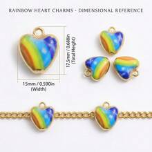 5 buah Manik Liontin Hati Bergaris Pelangi dengan Bingkai Emas, Hati Gradien Minyak Tetes, Cocok untuk Gelang, Kalung, Anting, dan Aksesoris Pembuatan Perhiasan Buatan Tangan Lainnya dengan Berbagai Tema - pelangi - View 4