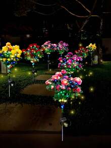 Solar Powered Garden Lights Outdoor Solar Azalea Shaped LED Pathway Lights Suitable For Yard Lawn Patio Garden Decoration (Warm Light) - Azalea - View 7