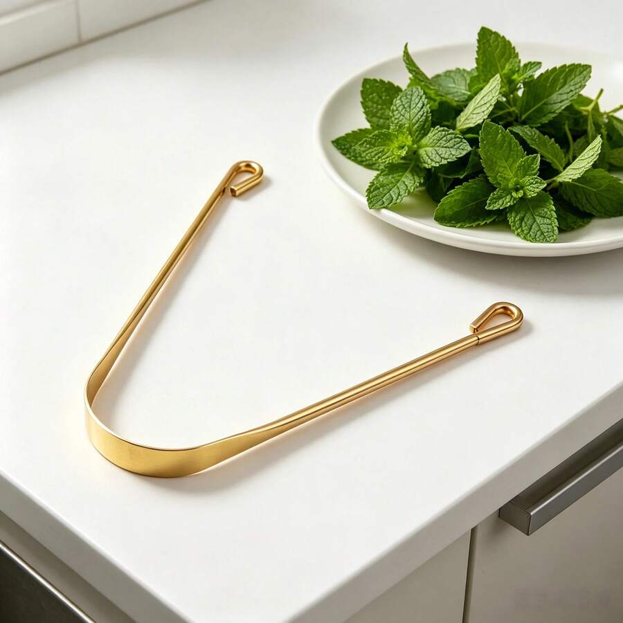 1 Unidade Raspador de Língua Dourado Funcionalidade Prática Design Simples Bonito e Elegante Eliminar o mau hálito
