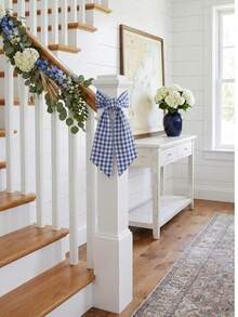 Blue & White Plaid Wreath Decorative Ribbon, 5.1 X 54.3 Inch Plaid Bow Ribbon, Suitable For Front Door, American Independence Day Patriotic Holiday Decoration - Blue and White - View 7