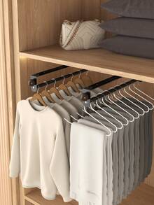 Pull-Out Sliding Rail Clothes Rack, Convenient And Fast, Multi-Functional Wardrobe Storage, Metal Clothes Rack, Heavy Duty Adjustable Clothes Rod, Space-Saving Hanging Rod, Suitable For Bedroom Wardrobe, Apartment, Dormitory. - White - View 7