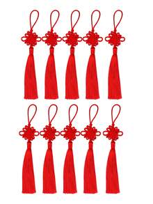 5/10/20pcs Red Chinese Knot Peace Knot Car Pendant Decoration Keychain Accessories, Smooth Satin Tassel, Handmade Chinese Knot Rope, Suitable For Lunar New Year And Spring Festival Decoration - Red - View 10