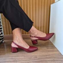 Women's Slingback Block Heel Pumps 5cm Comfortable Elegant - 紅木色 - 查看 1