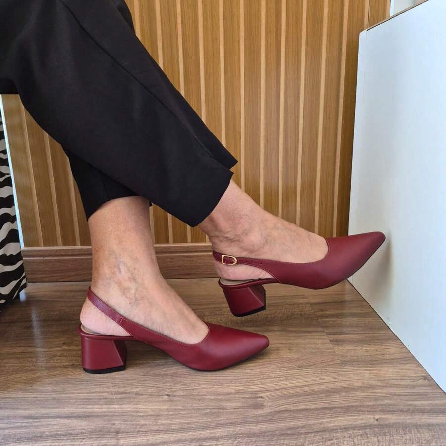 Women's Slingback Block Heel Pumps 5cm Comfortable Elegant - 紅木色 - 查看 1