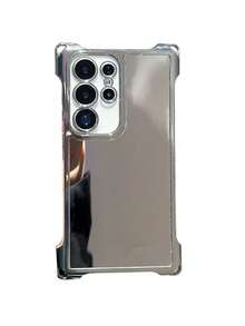 1pc Silver Electroplated Full Screen Mirror Phone Case Compatible With Samsung S24 Ultra S23 FE S22 Plus, Four-Corner Anti-Drop - Silver - View 2